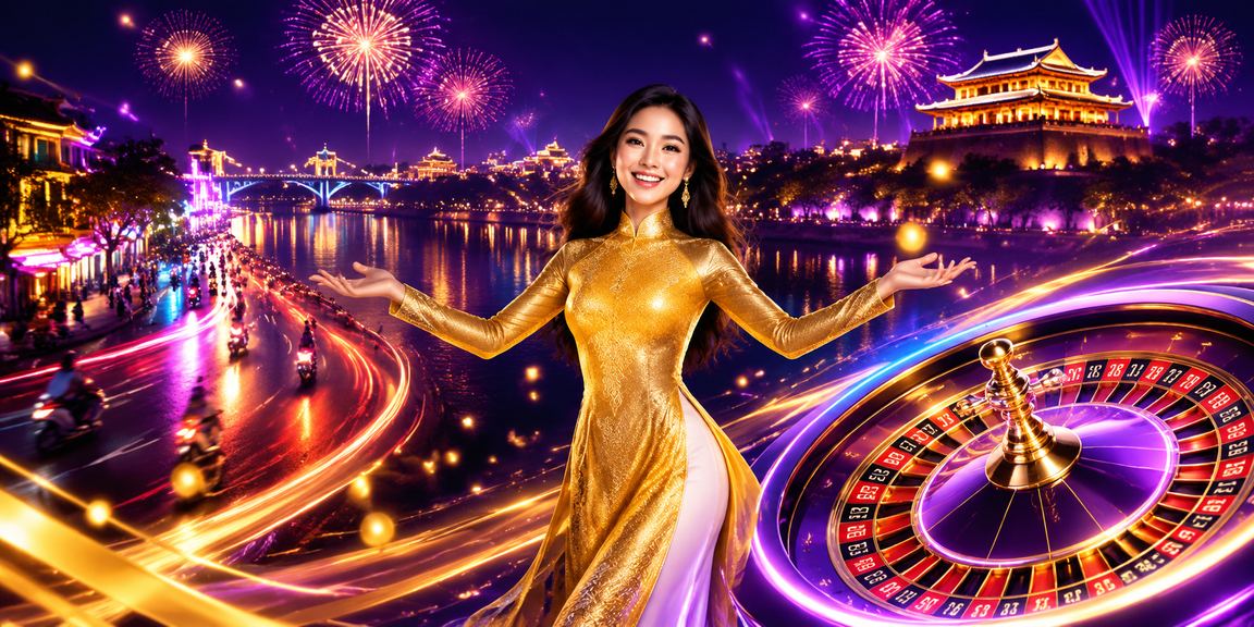 Khách hàng cá cược trên điện thoại tại Huế với nền roulette và tà áo dài